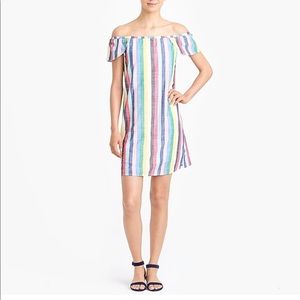 J Crew Factory rainbow stripe off shoulder dress